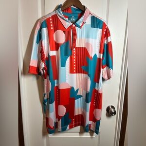 Men’s Deolax Colorful Geometric Patterned Polo Shirt - Size XXL EUC